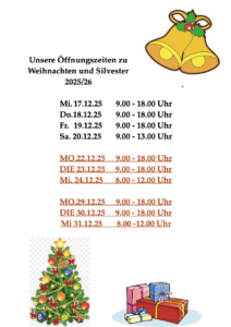 Öffnungszeiten Jahreswende 2025